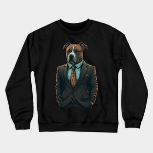 Suave and Successful: The Brown and White Pitbull in a Tailored Dark Suit - A Unique Marketing Design for the Modern Business Dog Crewneck Sweatshirt